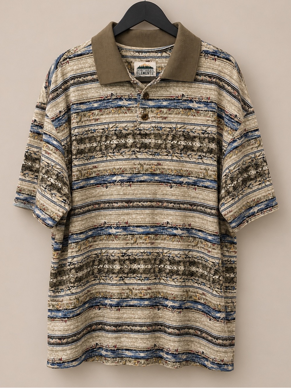Vintage Northern Elements Men’s Polo XL Abstract Stripe Casual Golf Dad Shirt